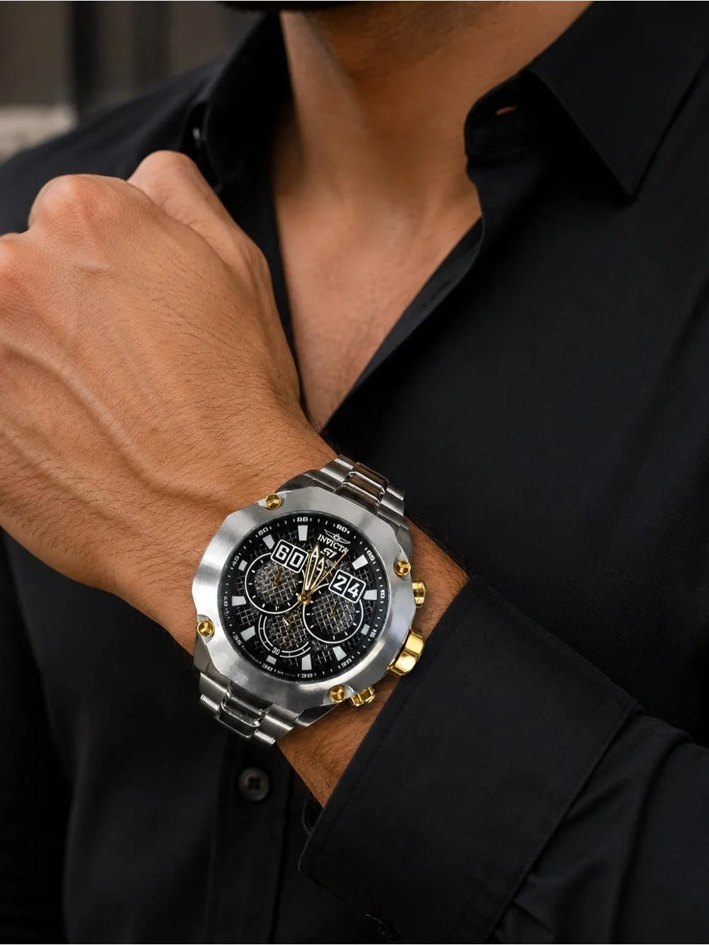 Invicta Two-Tone Stainless Steel Chronograph Watch - Black & Gold